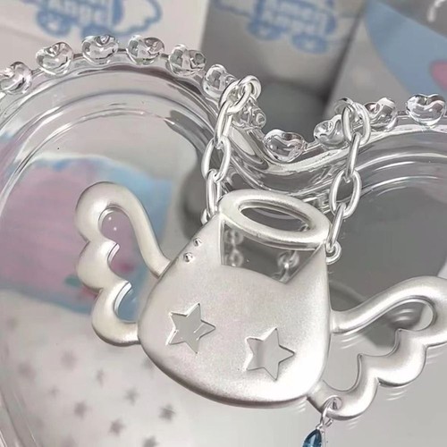 Angel Wings Pendant Necklace Blue Crystal Star Necklace Charm Accessories - Picture 4 of 10