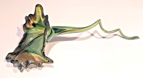 Vintage Art Glass Flower Shaped 17 inch Bud Vase Hand Blown Straw Stem