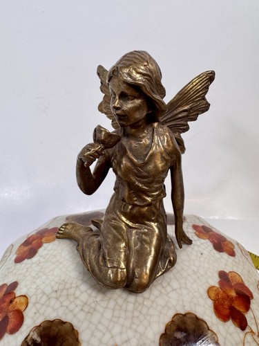 Caja de baratijas Hung Hei porcelana metal hadas ángel figura Art Nouveau marcado - Imagen 12 de 16
