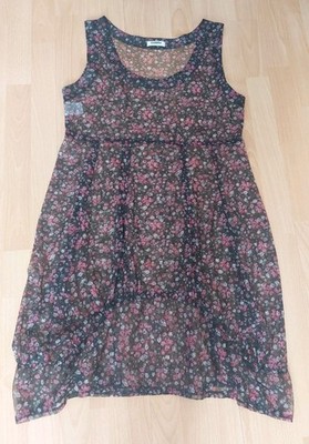 Kleid COBRA Exklusive Damen Boho Design Gr.40/42 Schwarz Blümen Transparent Netz