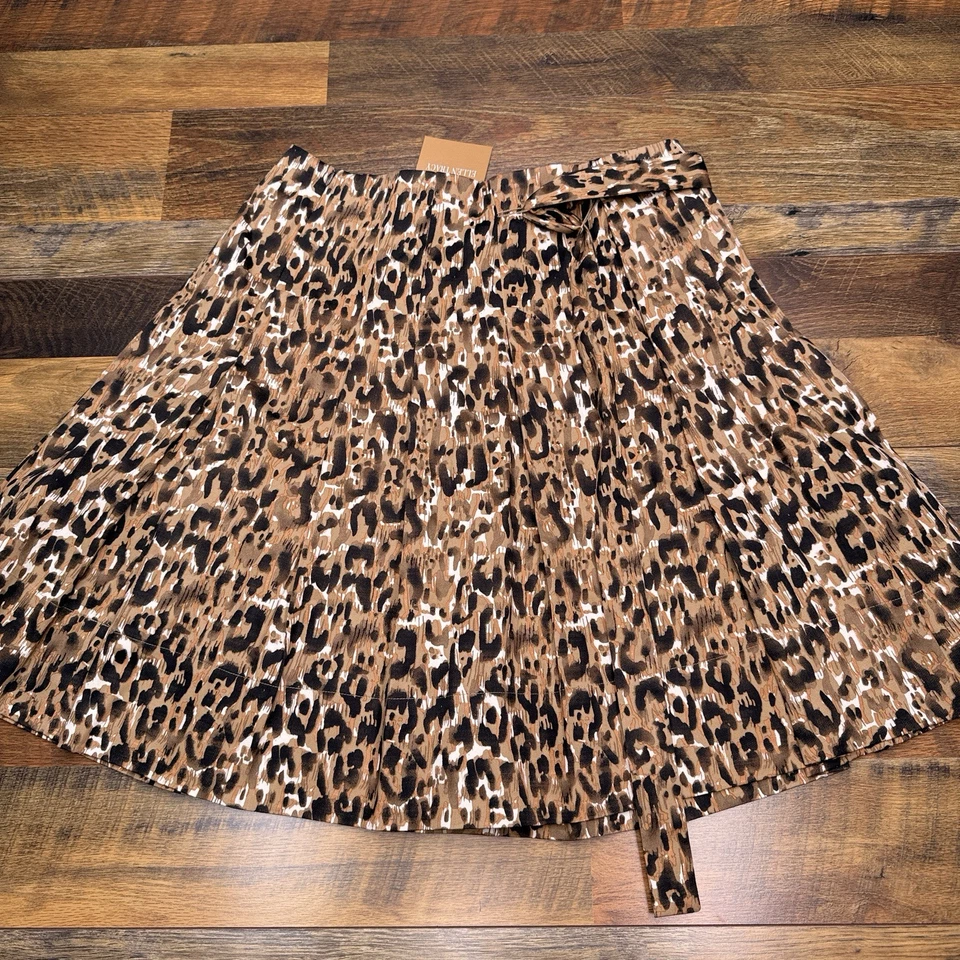 Falda Ellen Tracy 12 Marrón Nogal Leopardo Estampado Animal Cinturón Elástico Nueva Foto 2 de 4
