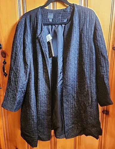 EILEEN FISHER Jacket Silk & Linen Open Black, Size Medium, NWT