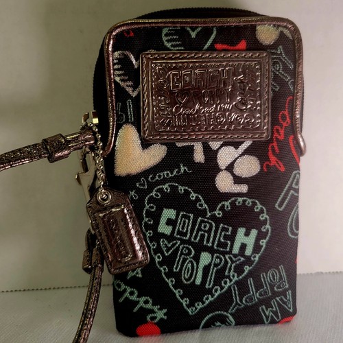 COACH Signature Poppy Graffiti Mini Case Wristlet Cell Card Camera Holder - Picture 2 of 20