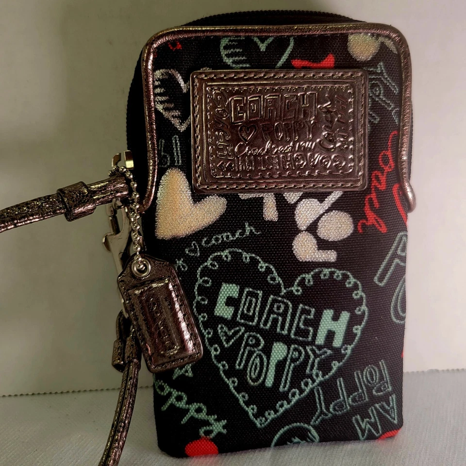 COACH Signature Poppy Graffiti Mini Case Wristlet Cell Card Camera Holder - Image 2 of 4