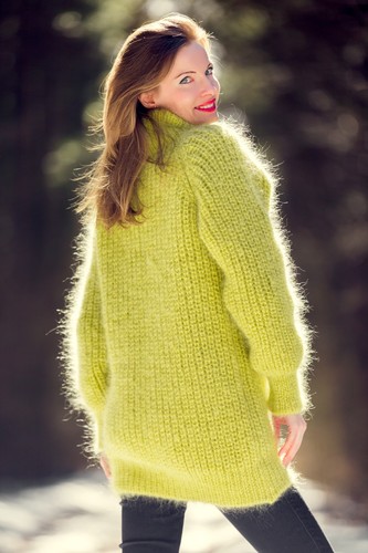 SuperTanya green fuzzy mohair sweater ribbed pullover, ready to ship, size L - Picture 6 of 10