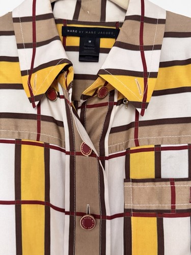 MARC BY MARC JACOBS - Collared Silk Check Belted Long-sleeve Shirt Dress Medium - Picture 13 of 18