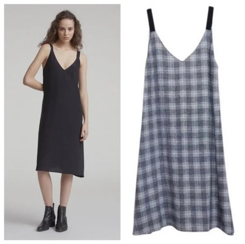 RAG & BONE NWT $450 Navy Plaid Zoe Midi Dress V-Back Backless A-Line Size S