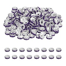8mm Rondelle Spacer Bead, 200 Pcs Rhinestone Loose Bead, Silver/Purple
