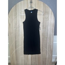 Old Navy Black Ribbed Racer Fitted Midi Tank Dress Size S