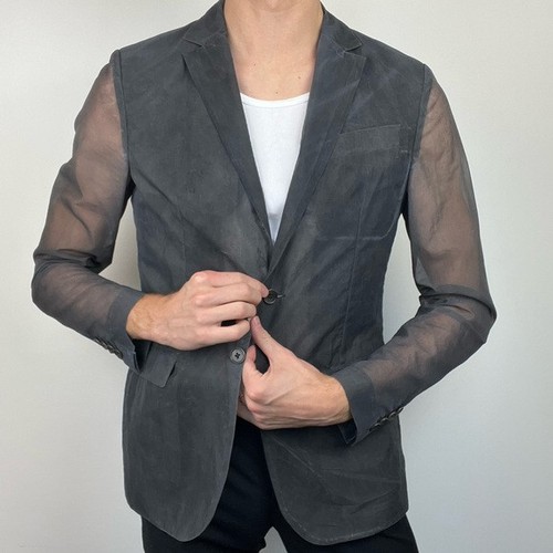 $2480 Designer Rare DIRK BIKKEMBERGS Men See Through Double Breasted Blazer 40R - Picture 2 of 7