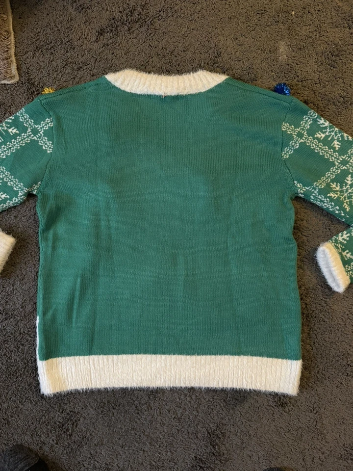 Suéter para mujer de lentejuelas verdes Elfo Llama Santa Elfo Perro Navidad Vacaciones Talla mediana  Foto 3 de 4