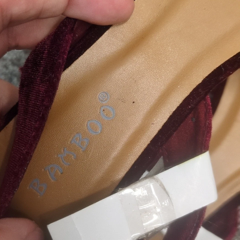 Tacones de terciopelo ciruela borgoña bambú para mujer talla 6 Foto 4 de 4