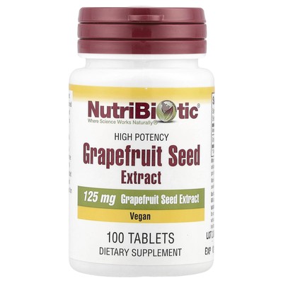 NutriBiotic Grapefruit Seed Extract 125 mg 100 Tablets Egg-Free, Gluten-Free,