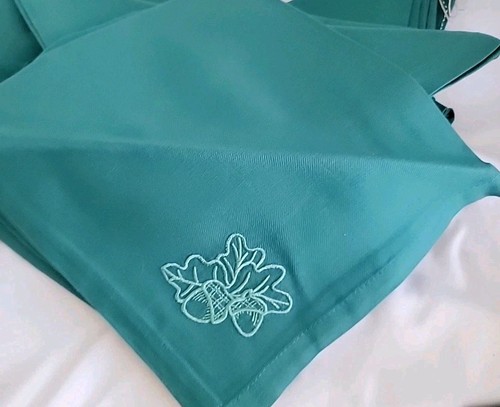 Dinner Napkins Cloth Teal Green Decorative Acorns Embroidered Design Lot of 10 - Picture 7 of 13