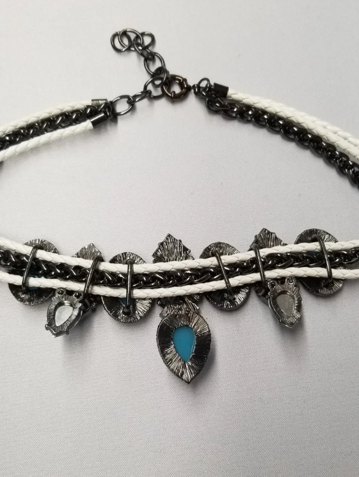 Collar Urban Anthropologie Majestica Azul Verde Naranja Gemado Encaje 16"+3" Foto 4 de 4