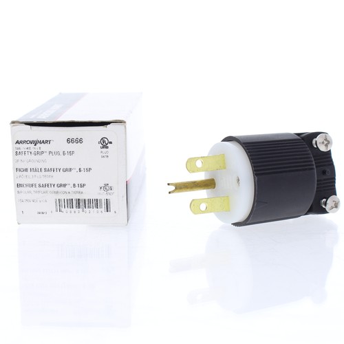 Cooper Straight Blade Safety Grip Nylon Dead-Front Plug NEMA 6-15P 15A 250V 6666 - Picture 1 of 8