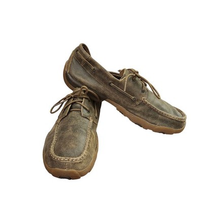Twisted X Mens Driving Moc Distressed Brown Leather Boat Shoes MDM0009 Size 10M