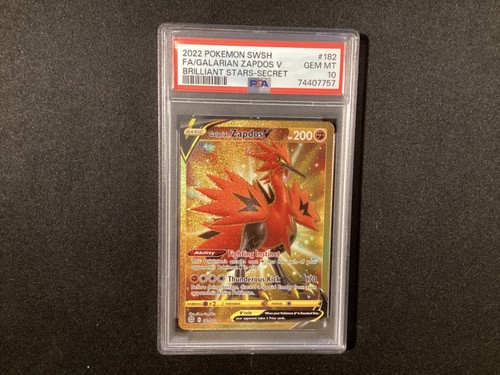 2022 Pokemon Brilliant Stars Galarian Zapdos V Gold Secret Rare 182/172 PSA 10