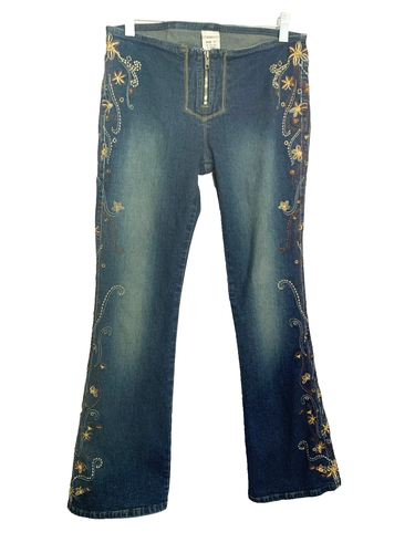 Vtg. Z. Cavaricci Junior 7 Jeans Low Rise Embroidery Floral Flared Y2K Boho