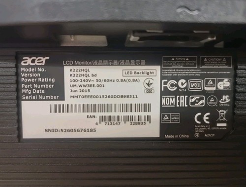 Acer K222HQL 21.5" Full HD LCD Monitor VGA DVI Widescreen Display Black ⭐️ - Picture 5 of 8