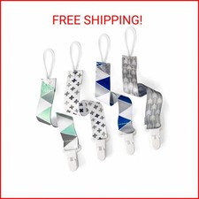 PandaEar Baby Pacifier Clips Solid Color, 4 Pack Universal Holder Leash for Boys