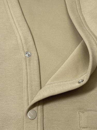 Lacoste Mens Cardigan Sweater Beige Size XL Relaxed Fit Pique Topstitch Detail - Picture 7 of 8