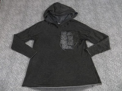 Heyne Bogut Striped Stretch Hoodie Womens 3 Medium  Long Sleeve Pullover Gray