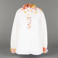 zimmermann Silk Linen Organza Blouse 3d Flower Appliques Size 2 Designer White