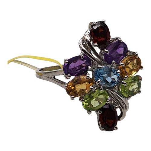 STS Multi Gemstone Sterling Silver .925 Ladies Ring Size 8.25 - Picture 2 of 6