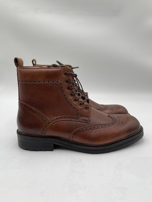 Men SAKS FIFTH AVENUE Arezzo Brown Leather Tie Up Wing Tip Ankle Boots Size 7.5M