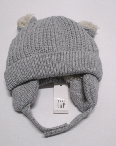 NEW NWT INFANT BOYS BABY GAP GRAY SHERPA LINED BEAR KNIT HAT SZ PREEMIE NEWBORN - Picture 2 of 3