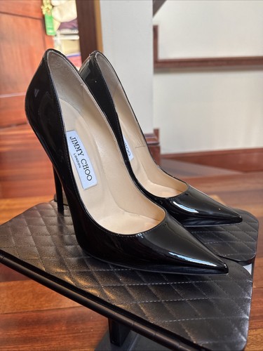 Jimmy Choo Romy 100 Black Patent Leather Pumps Size US 7 / EU 37 - Picture 3 of 11