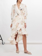 Zimmermann Bird-Print Linen Wrap Dress Size 3