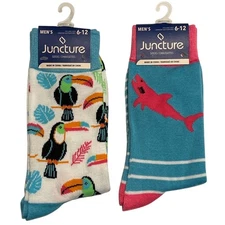 TOUCAN & SHARK SOCKS (2 Pair) Mens Novelty Dress (Fits Shoe Size 6-12) PARROT