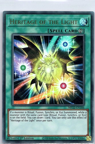 Tarjeta Heritage of the Light MP22-EN186 - Yu Gi Oh - casi nueva - Imagen 1 de 2