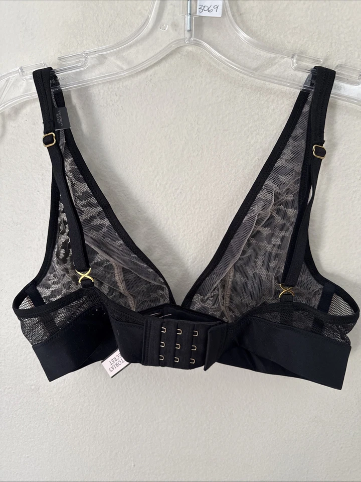 Victoria's Secret Bra Womens Small Black Semi Sheer Animal Print Very Sexy NEW - Image 4 of 4