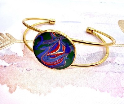 Handmade Bracelet-Abstract Design Bracelet-Blue And Red Bracelet-Cuff Bracelet