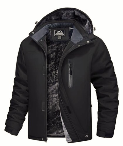MAGCOMSEN Herren wasserdichte Skijacke - Wintermantel mit Kapuze, warm/isoliert, schwarz  