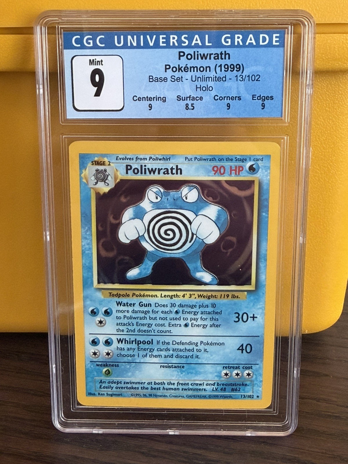 CGC 9 MINT Poliwrath 1999 Base Set 13/102 Holo Pokemon Card with SUBGRADES blue