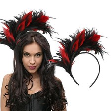 Black Red Feather Headband Fascinator Hats for Women,1920s Headpiece for Wome...