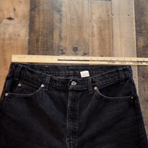 Pantalones de mezclilla vintage Levis 505 para hombre 38x32 negro naranja lengüeta calce regular rectos años 90 EE. UU. - Imagen 15 de 16