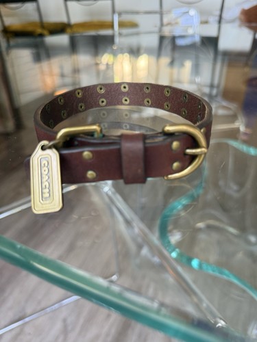 Coach Leather Dog Pet Collar Studded Brown Brass Rivets Size S 4354
