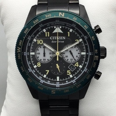Citizen Eco-Drive Mens Watch 43mm Black Green Chronograph CA4555