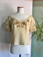 Vintage 1940s Pearl & Gold Beaded Cream Wool ...