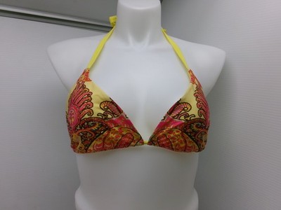 Sauvage Yellow Paisley Halter Top Double Tie  D- Cup #2783L