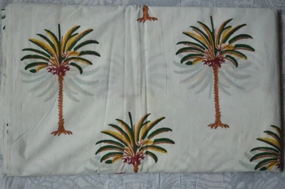Sanganeri New Hand Block Palm Tree Print 100%Cotton Dress Material Fabric ZK-126 - Image 1 of 4