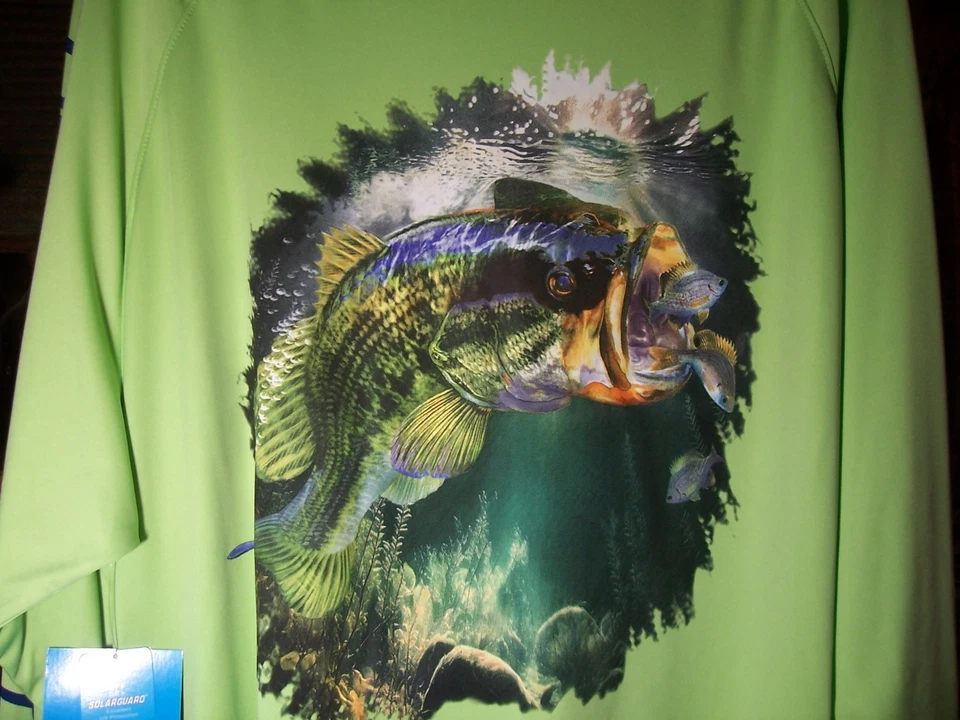 CAMISA BIMINI BAY HOMBRE MANGA LARGA RENDIMIENTO TALLA XL VERDE TEMA PESCA NUEVA Foto 2 de 2