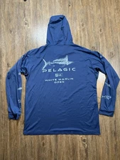 Pelagic AquaTek Hoodie Shirt Mens XL Blue UPF 50 High Performance Fishing Sun