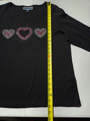 Karen Scott Top Womens XL Valentine's Embellished Hearts Black 3/4 Sleeve NEW - Picture 7 of 7