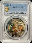 1883 O $1 PCGS MS63 Morgan Silver Dollar Coin Rainbow Toned Unique Toning